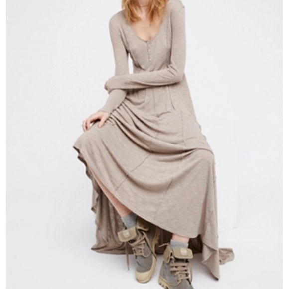 🆕FREE PEOPLE BEACH XS CREAM MILES OF HENLEY MAXI DRESS NATURAL EL TOPO SWEATER - Picture 10 of 15